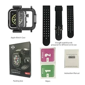 OWKEY Waterproof Apple Watch Case 42mm Series 3 with 3PCS Premium Multi-Size Bands, Built-in Screen Protector Full Body Rugged iWatch Protective Case Anti-Scratch Drop Shock Proof Apple Watch Case 42 mm - Package Contents