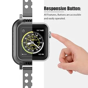 OWKEY Waterproof Apple Watch Case 42mm Series 3 with 3PCS Premium Multi-Size Bands, Built-in Screen Protector Full Body Rugged iWatch Protective Case Anti-Scratch Drop Shock Proof Apple Watch Case 42 mm - Responsive Button