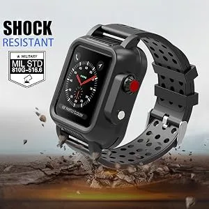 OWKEY Waterproof Apple Watch Case 42mm Series 3 with 3PCS Premium Multi-Size Bands, Built-in Screen Protector Full Body Rugged iWatch Protective Case Anti-Scratch Drop Shock Proof Apple Watch Case 42 mm - Shock Resistant