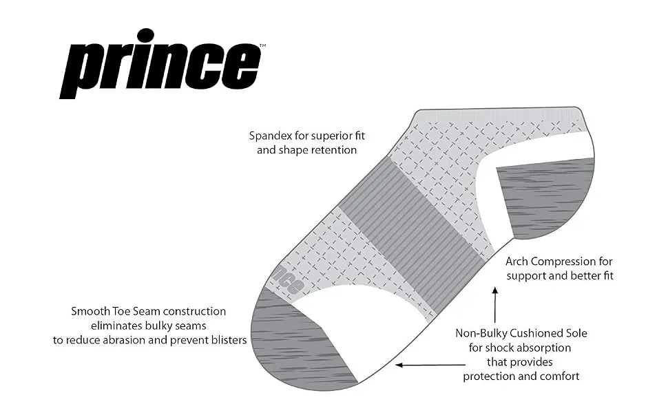 Prince Boys' Low Cut Athletic Socks with Cushion for Active Kids (6 Pair Pack) Large Grey - prince boys low cut cad features