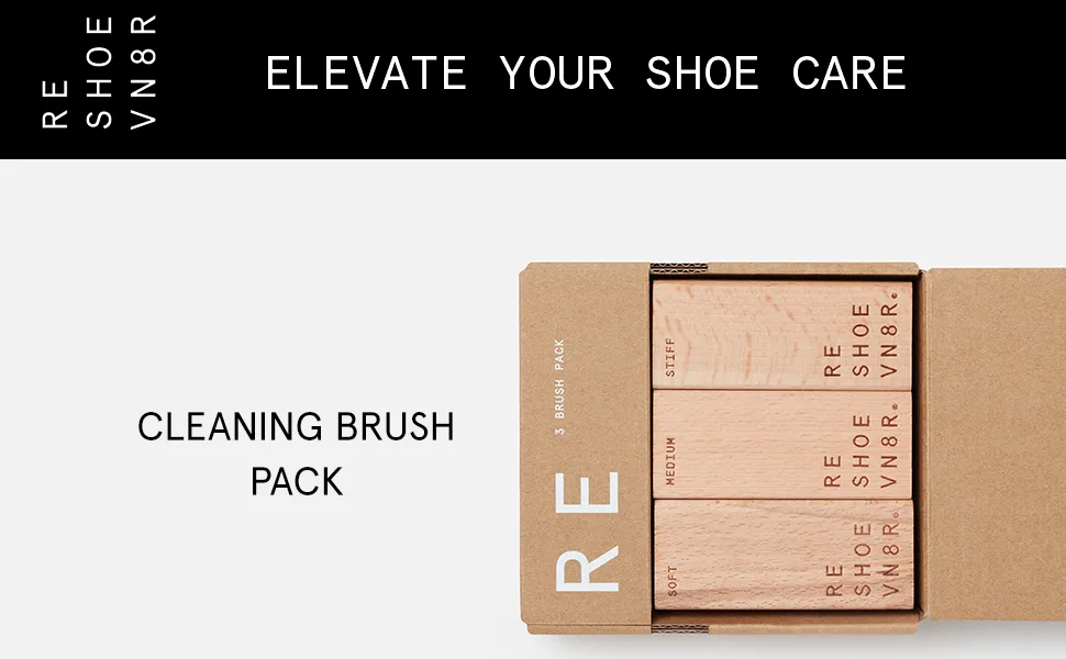 Reshoevn8r Sneaker Shoe Cleaner 3 Brush Set Soft Medium Stiff Suede Leather Mesh 3 Brush Pack - Shoe Cleaning, Scrub, Solution, Sneakers, Insert, Leather, Canvas, Stain Removal, Repellent, Laundry
