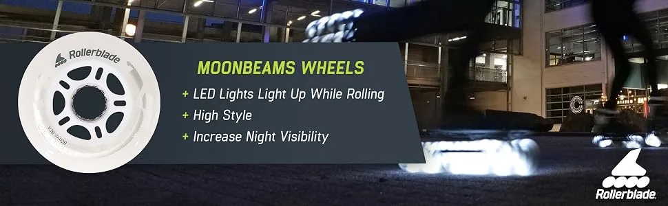 Rollerblade Moonbeam 72mm Wheels, 4 Pack - LED light up wheels, LED wheels light up while rolling, glow rollerblading wheels