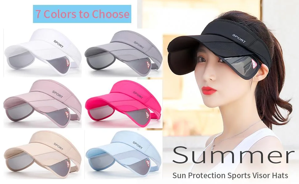 Summer Sun Visor Hat - Women Adjustable Golf Cap with Retractable Brim, UV Protection Beach/Tennis Sport Hat Black - yanse