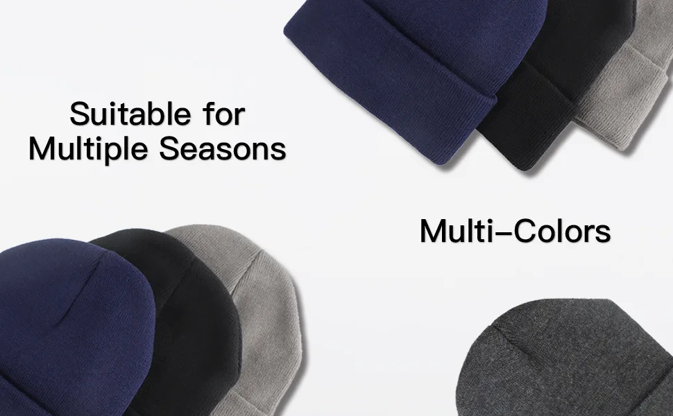 RUN BRAIN GO Beanie Winter Hats Warm Knitted Cap for Men & Women (4 Pack/2 Pack) Black&gray&navy Blue&dark Gray 1 - Hat-05