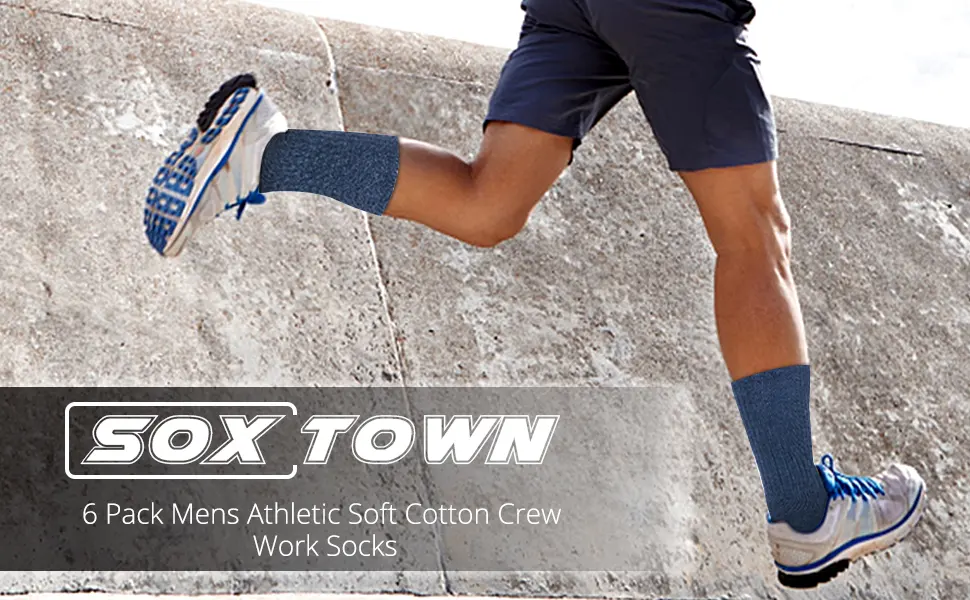 SOX TOWN Men's Moisture Wicking Breathable Performance Combed Cotton Cushion Crew Socks White 10-13 - product information 14