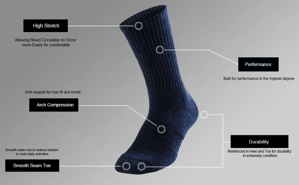 SOX TOWN Men's Moisture Wicking Breathable Performance Combed Cotton Cushion Crew Socks White 10-13 - product information 15