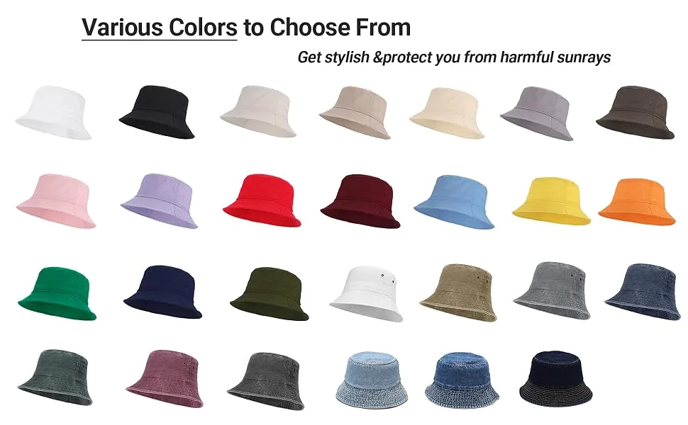 Umeepar Unisex Cotton Packable Bucket Hat Sun Hat Plain Colors for Men Women 1 White - bucket hats in various colors