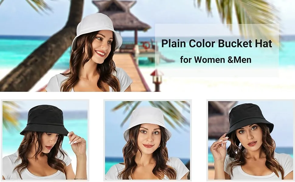 Umeepar Unisex Cotton Packable Bucket Hat Sun Hat Plain Colors for Men Women 1 White - Cotton Packable Bucket Hat Sun Hat Plain Color