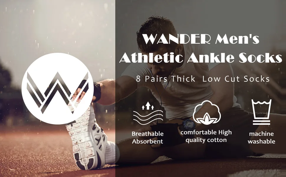 WANDER Men's Athletic Ankle Socks 3-8 Pairs Thick Cushion Running Socks for Men&Women Cotton Socks 7-9/9-12/12-15 8 Pair A-white 9-12 - ankle socks