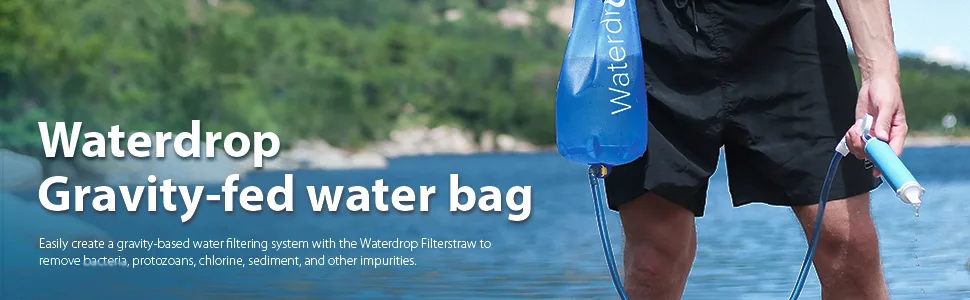 Waterdrop Gravity Water Bag for Camping, Travel, Backpacking, Hiking and Emergency, Compatible with Water Filter Straw, Flex Foldable, 1.5 Gal Bag - gravity water bag filter straw camping backpacking survival purifier filtration system hiking