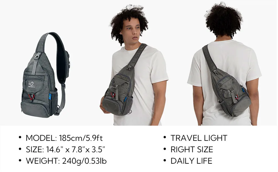 WATERFLY Packable Small Crossbody Sling Backpack Shoulder Chest Bag Daypack for Hiking Traveling Black - sling bag for man