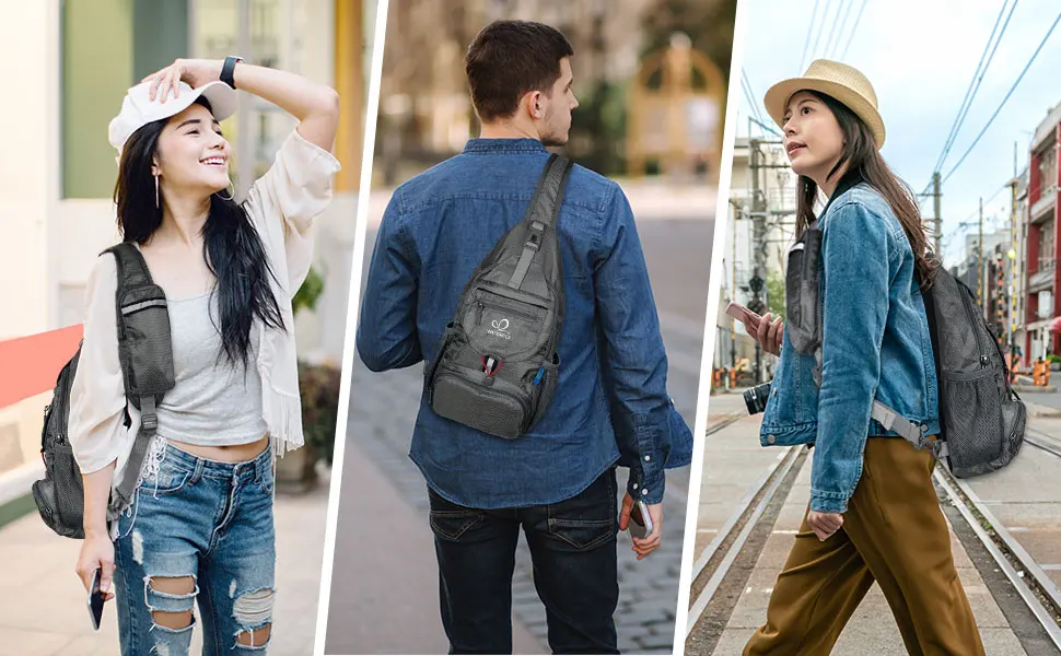 WATERFLY Packable Small Crossbody Sling Backpack Shoulder Chest Bag Daypack for Hiking Traveling Black - trendy sling bag