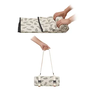 WILLOW WEAVE Picnic Blankets Washable | Beach Mat Sand Free Waterproof | Camping Blankets | Emergency Blankets | Picnic Baskets Accessories with Waterproof Backing and Shoulder Strap - Leaf - carry strap