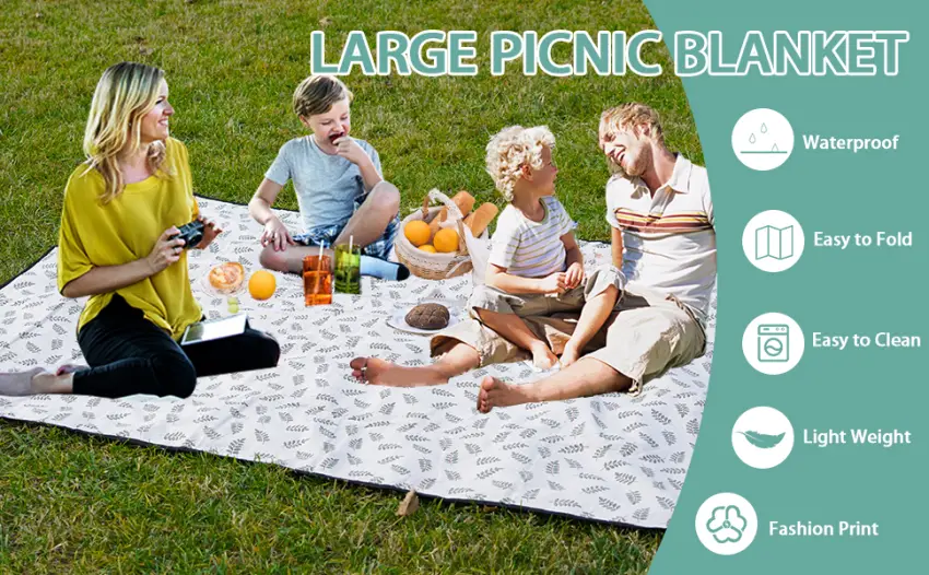 WILLOW WEAVE Picnic Blankets Washable | Beach Mat Sand Free Waterproof | Camping Blankets | Emergency Blankets | Picnic Baskets Accessories with Waterproof Backing and Shoulder Strap - Leaf - picnic blanket