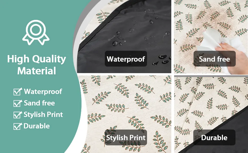 WILLOW WEAVE Picnic Blankets Washable | Beach Mat Sand Free Waterproof | Camping Blankets | Emergency Blankets | Picnic Baskets Accessories with Waterproof Backing and Shoulder Strap - Leaf - picnic rug