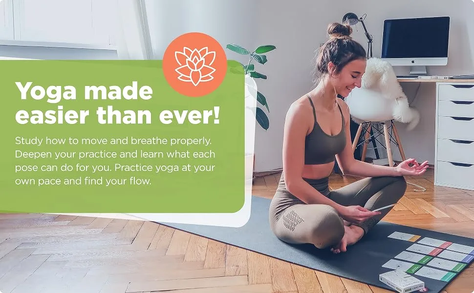 WorkoutLabs Yoga Cards  Beginner: Visual Study, Class Sequencing & Practice Guide with Essential Poses, Breathing Exercises & Meditation  Plastic Flash Cards Deck with Sanskrit - WorkoutLabs