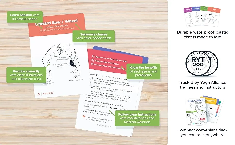 WorkoutLabs Yoga Cards II  Intermediate: Professional Visual Study, Class Sequencing & Practice Guide Vol.2  Plastic Yoga Flash Cards/Yoga Deck with Sanskrit - Workout labs