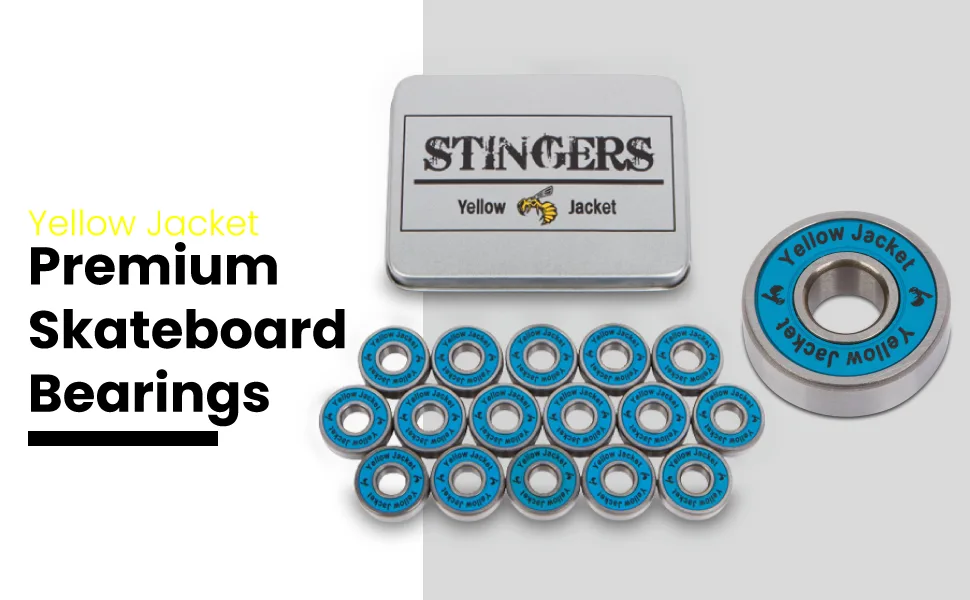 Yellow Jacket Premium Inline Skate Bearings, Roller Skate Bearings, 608, ABEC (Pack of 16) Bomber Blue Stripes - Abec 9 - Yellow Jacket Premium Inline Skate Bearings