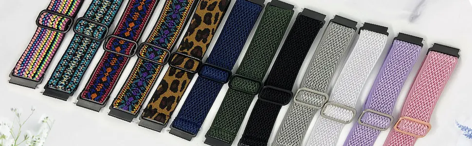 Stretchy Bands Compatible with Fitbit Versa 2 Bands for Women Men, Adjustable Elastic Replacement Wristband for Fitbit Versa 2 / Fitbit Versa/Fitbit Versa Lite/Fitbit Versa SE Red & Green & Leopard & Pink & Dark Blue & White - fitbit versa bands