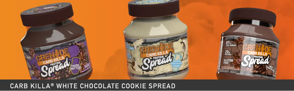 Grenade Carb Killa Protein Chocolate Spread | 7g High Protein Snack | High Protein Low Sugar | No Stir | White Chocolate Cookie, 12.7oz - Carb Killa High Protein Low Sugar Snack Workout Fitness Grenade Spread