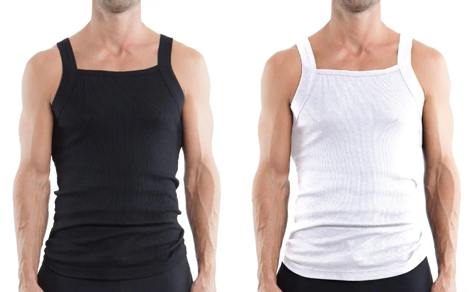 papi Men's 3-Pack Cotton Square Neck Tank Top Large White - papi tank top color variations