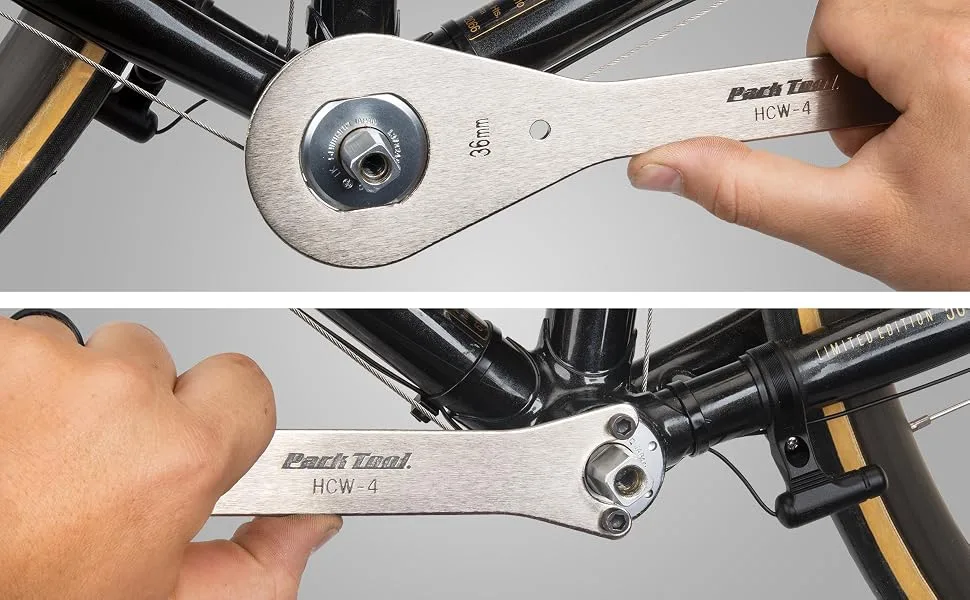 PARK TOOL (109916) HCW-4 Box End and Pin Spanner Crank Wrench (36mm) - Park Tool HCW-4 in use