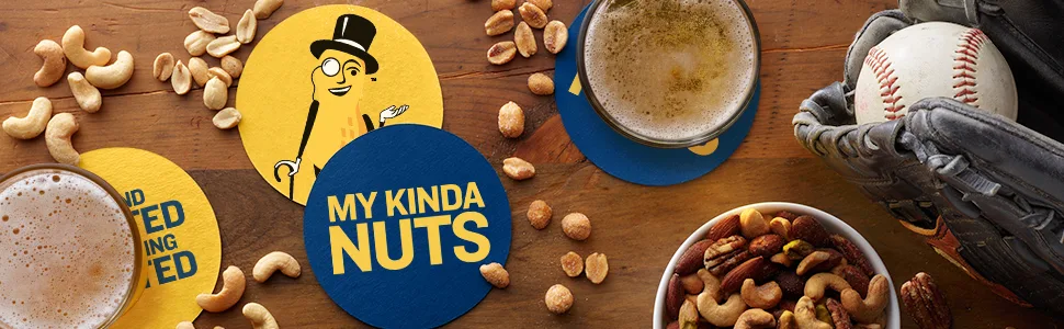 PLANTERS Salted Peanuts, 1 oz. Bags (48 Pack) - Snack Size Peanuts with Sea Salt & Simple Ingredients - Convenient Snacking - On the Go Snacks - Kosher - Mixed nuts on wood table with Planters