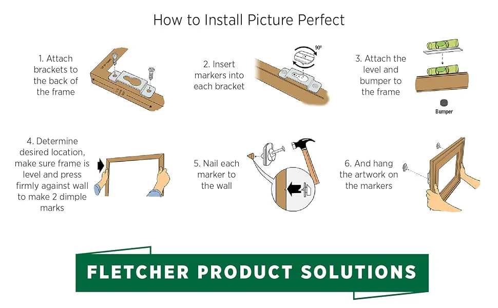 Fletcher-Terry FlexiMaster Picture Framing Driver Points (Changeable) FlexiMaster Points - Infographic depicting the 6-step installation process, complete with images of tools needed