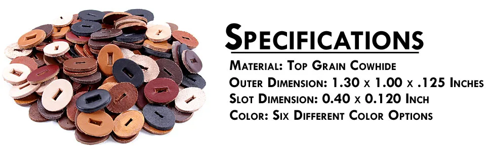 Cowhide Leather Handle Washers - Oval Shape - (1.30 x 1.00 x .125) - (Brown) - USA Made - (for Knife Making & Hobby) - (100 Pack) Cowhide Handle Washers - (Oval)(Brown) - (100 Pack) - leather knife handle specifications