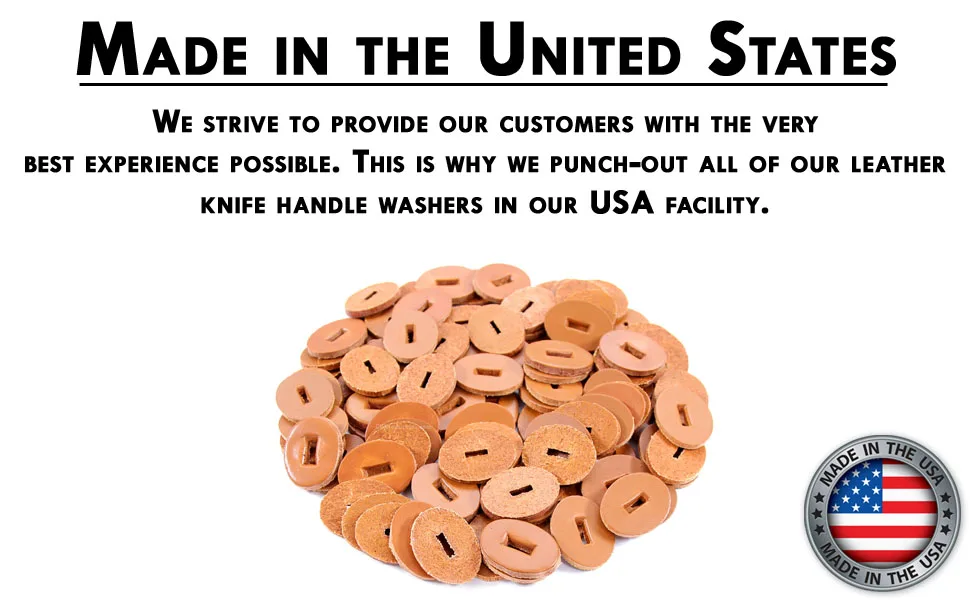 Cowhide Leather Handle Washers - Oval Shape - (1.30 x 1.00 x .125) - (Brown) - USA Made - (for Knife Making & Hobby) - (100 Pack) Cowhide Handle Washers - (Oval)(Brown) - (100 Pack) - made in the usa