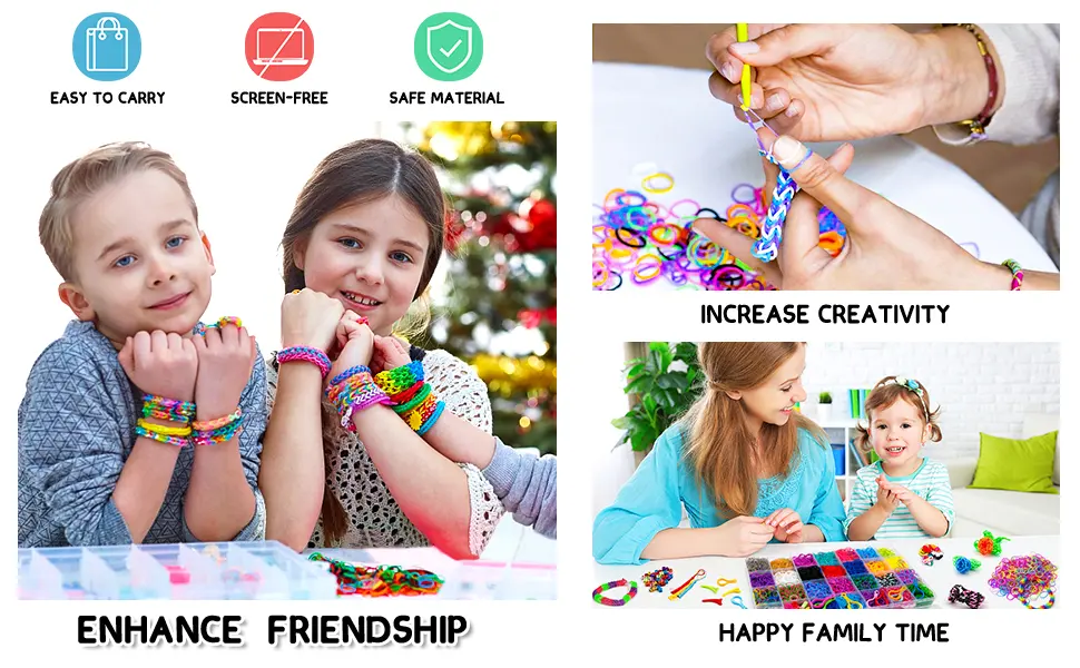 18,980+ Rubber Bands Refill Loom Kit, 37 Colors Loom Bands, 600 S-Clips, 252 Beads, Tassels, 10 Backpack Hooks, Crochet Hooks and ABC Stickers - rlk38