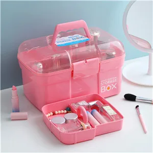 Kinsorcai 11'' Plastic Storage Box with Removable Tray, Multipurpose Organizer and Storage Case for Art Craft and Cosmetic (Pink) - SCF SN2 300X300