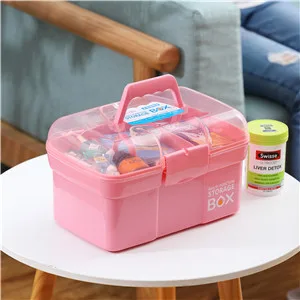 Kinsorcai 11'' Plastic Storage Box with Removable Tray, Multipurpose Organizer and Storage Case for Art Craft and Cosmetic (Pink) - SCF YX1 300X300