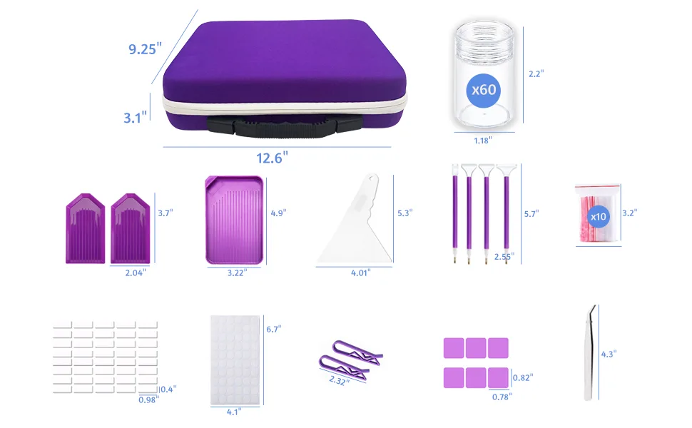 LIRUNQIU Diamond Painting Storage Containers, 60 Slots Diamond Painting Accessories and Tools for Diamond Art Organizer Case 60 Jars - Diamond painting tool size