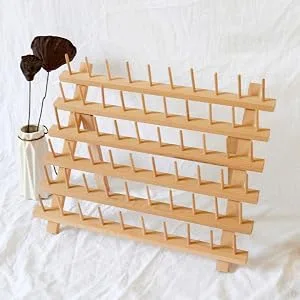 NW 60-Spools Wooden Thread Holder Sewing and Embroidery Thread Rack and Organizer Thread Rack for Sewing with Hanging Hooks - T1611