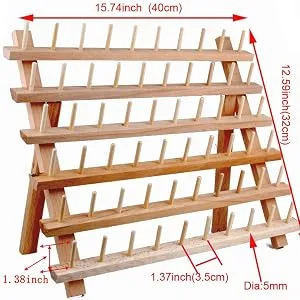 NW 60-Spools Wooden Thread Holder Sewing and Embroidery Thread Rack and Organizer Thread Rack for Sewing with Hanging Hooks - T1611