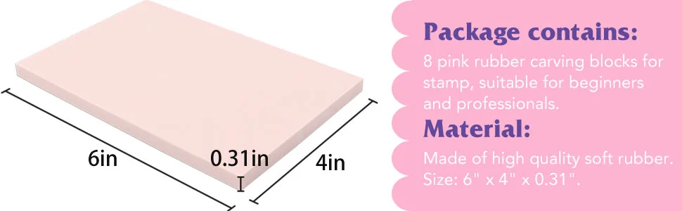 SGHUO 8 Pcs 4"x6" Pink Rubber Carving Blocks Linoleum Block Stamp Making Kit - SGHUO