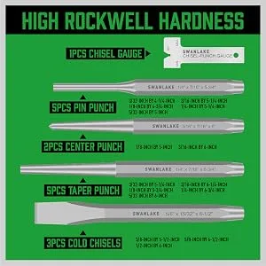 SWANLAKE Punch and Chisel Set, Including Taper Punch, Cold Chisels, Pin Punch, Center Punch (16pcs) - product information 3