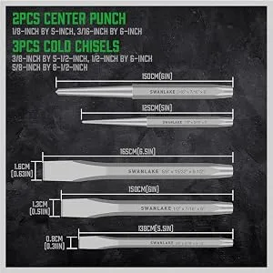 SWANLAKE Punch and Chisel Set, Including Taper Punch, Cold Chisels, Pin Punch, Center Punch (16pcs) - product information 4