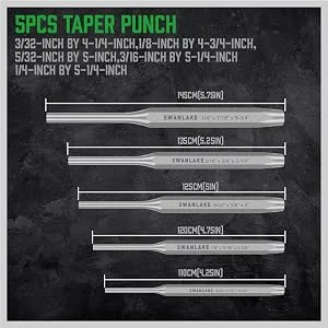 SWANLAKE Punch and Chisel Set, Including Taper Punch, Cold Chisels, Pin Punch, Center Punch (16pcs) - product information 6