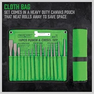 SWANLAKE Punch and Chisel Set, Including Taper Punch, Cold Chisels, Pin Punch, Center Punch (16pcs) - product information 9