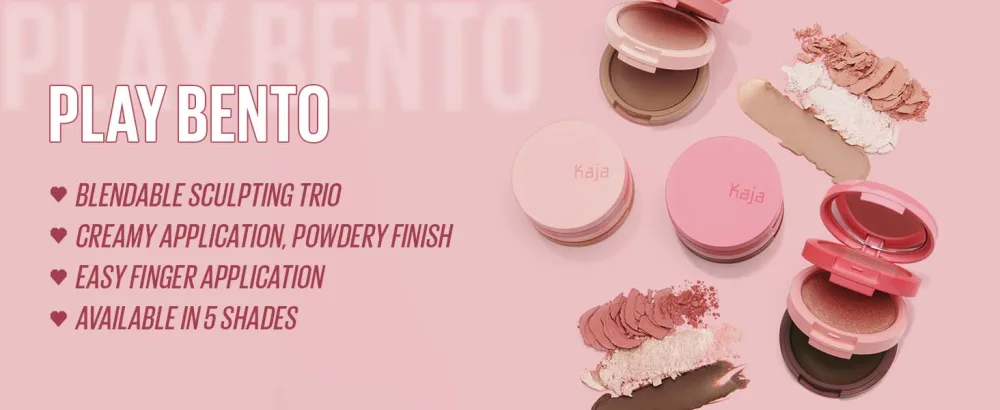 Kaja 3-in-1 Blendable Sculpting Trio - Play Bento | with Mango Seed Butter, Cream Bronzer, Powder Blush, and Highlighter, 02 Cloud Latte 02 Cloud Latte - Medium Complexions - play bento