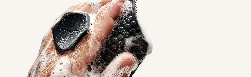 Tooletries - Body Scrubber & Storage Hook - Silicone Toiletry Organizer, Shower & Bathroom Accessory - Features Silicone-Grip Technology, Removable & Reusable - Charcoal - Body Scrubber Hand