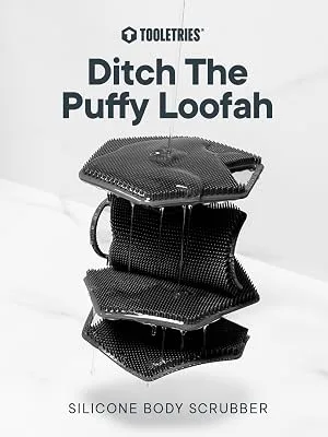 Tooletries - Body Scrubber & Storage Hook - Silicone Toiletry Organizer, Shower & Bathroom Accessory - Features Silicone-Grip Technology, Removable & Reusable - Charcoal - Ditch the puffy loofah