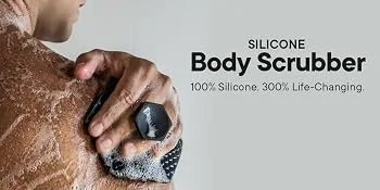 Tooletries - Body Scrubber & Storage Hook - Silicone Toiletry Organizer, Shower & Bathroom Accessory - Features Silicone-Grip Technology, Removable & Reusable - Charcoal - Silicone Body Scrubber