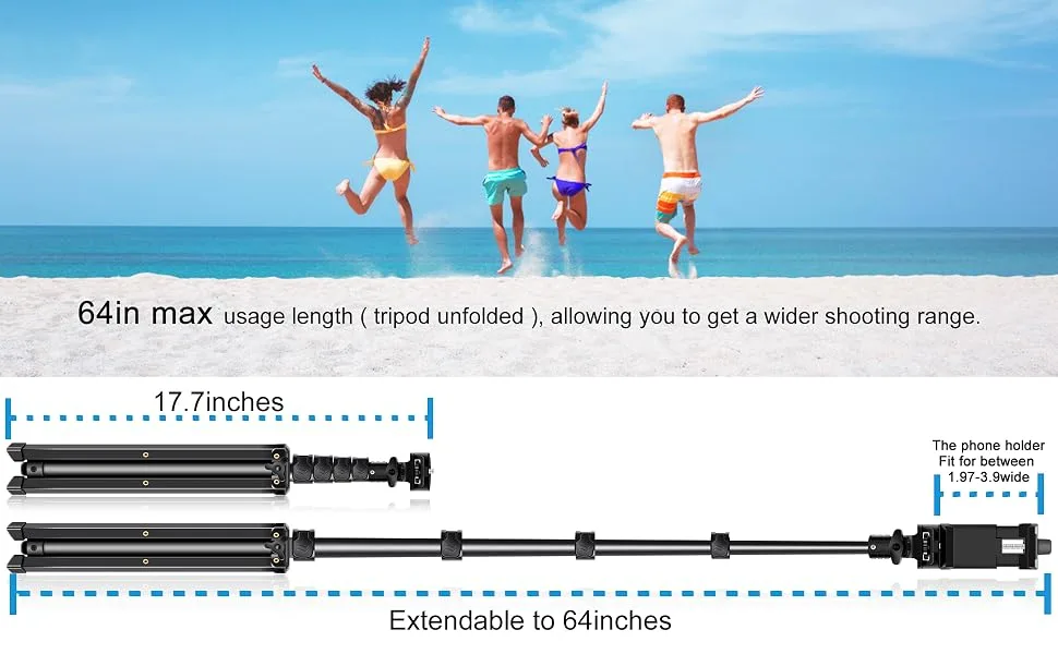 Selfie Stick Tripod, 64 inch Extendable Tripod Stand Phone Tripod Camera Tripod Wireless Remote Shutter Compatible with iPhone 13 12 11 pro Xs Max Xr,Android/Cameras - product information 2