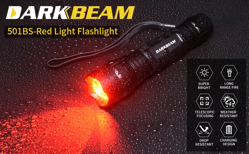 DARKBEAM Red Light Flashlight Tactical LED Rechargeable, Zoomable Portable Handheld Red-Light for Fishing Hunting Detector Astrophotography 501B-S Red light - 501BS-01