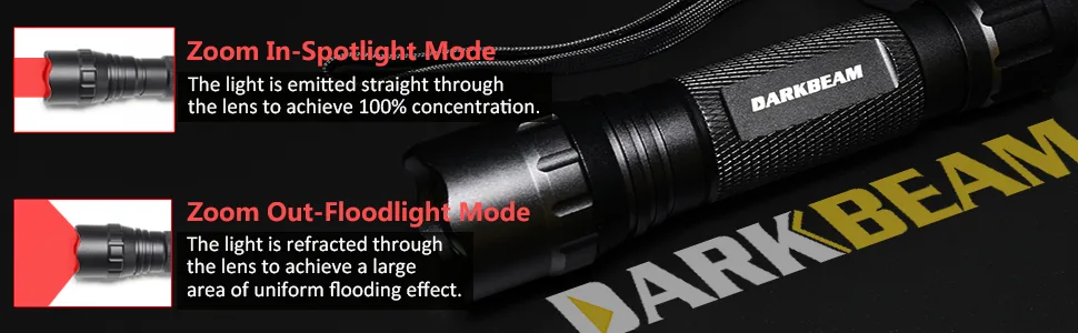 DARKBEAM Red Light Flashlight Tactical LED Rechargeable, Zoomable Portable Handheld Red-Light for Fishing Hunting Detector Astrophotography 501B-S Red light - 501BS-970x300
