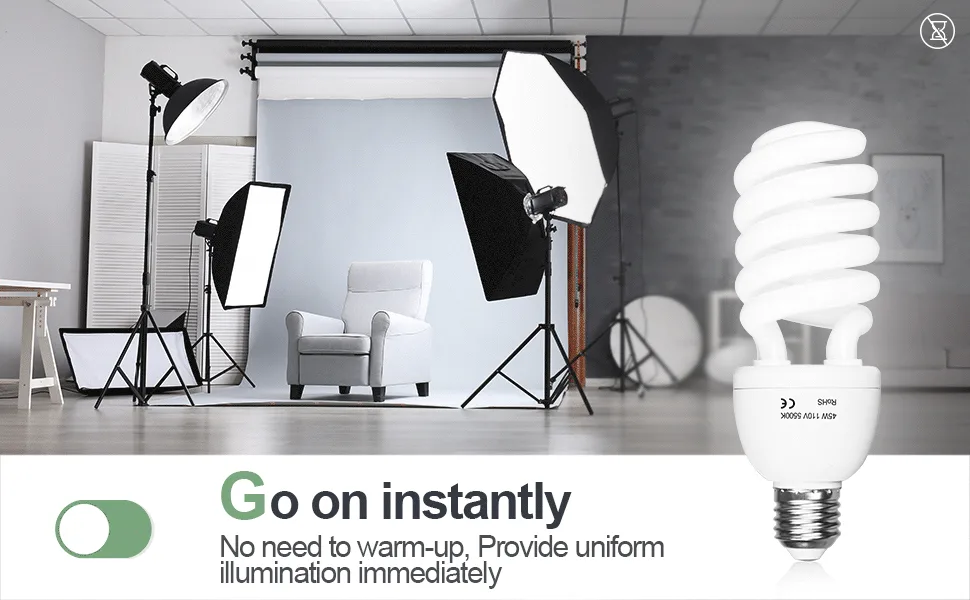 EMART Full Spectrum Light Bulb, 2 x 45W 5500K CFL Daylight for Photography Photo Video Studio Lighting 2 Count (Pack of 1) - go on instantly
