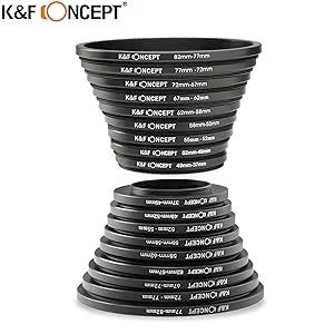K&F Concept 18 Pieces Filter Ring Adapter Set, Camera Lens Filter Metal Stepping Rings Kit (Includes 9pcs Step Up Ring Set + 9pcs Step Down Ring Set) Black - product information 2